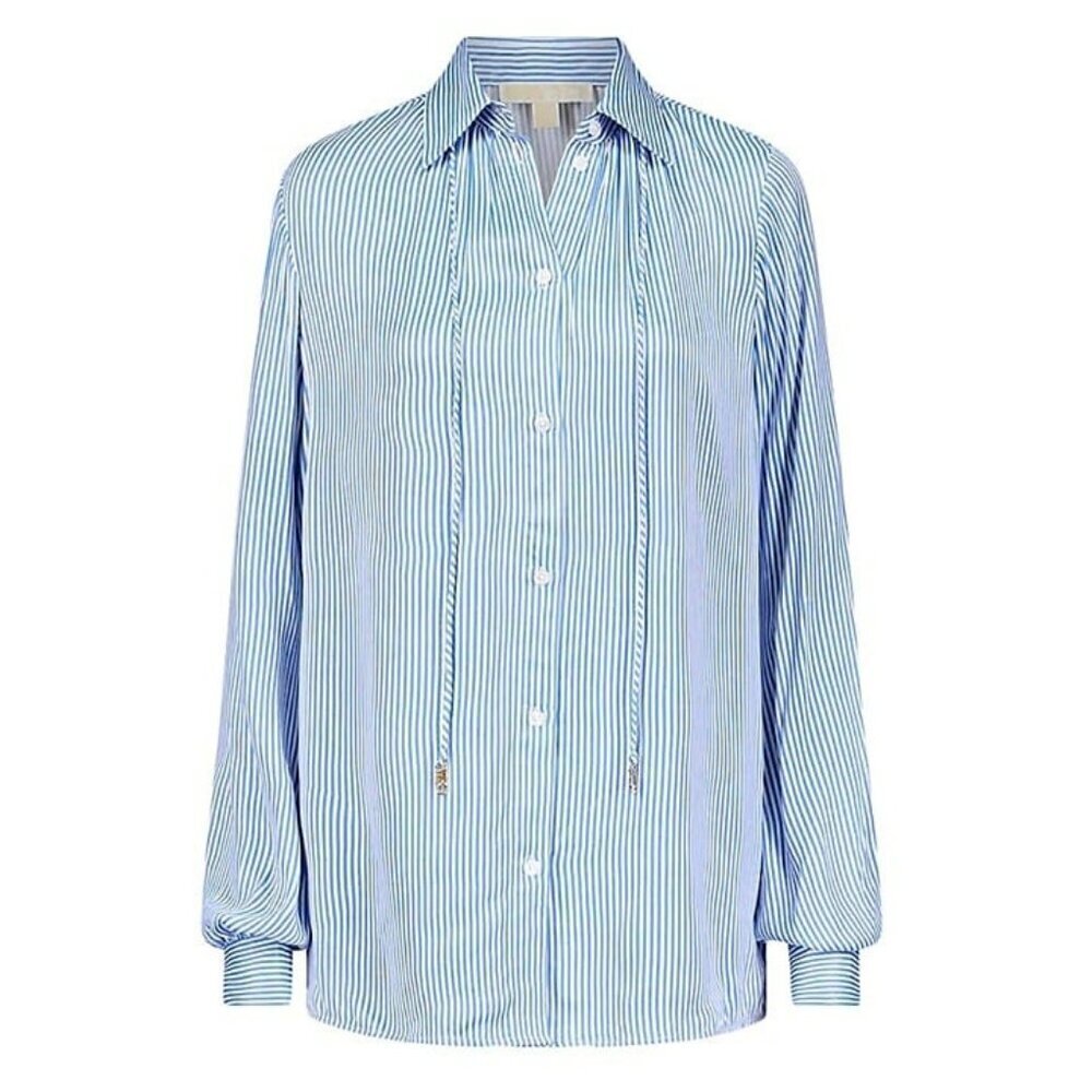 Michael Kors Women's Pinstriped Satin Blouse Blueberry Size S (MSRP $195)